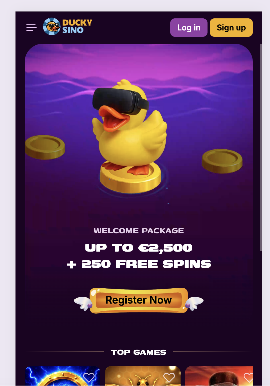 Duckysino Casino — VR duck i pakiet powitalny